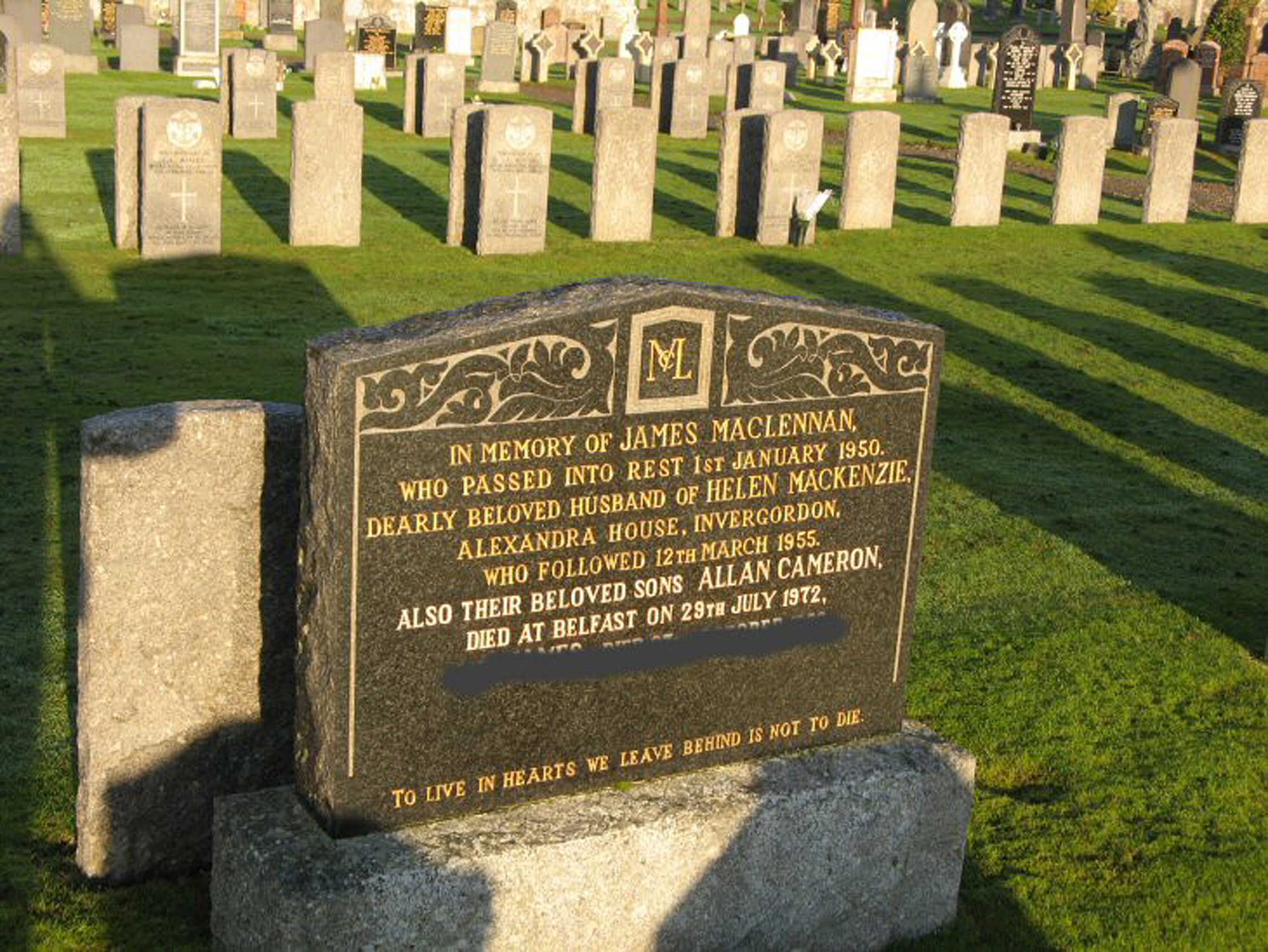 Photo of headstones/James MacLennan died 1950 MI Rosskeen